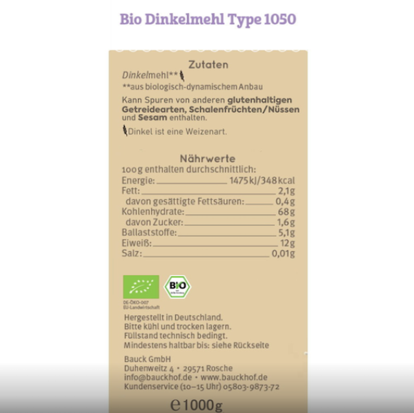 Demeter Dinkelmehl 1050 - vom Bauckhof - Produktbeschreibung